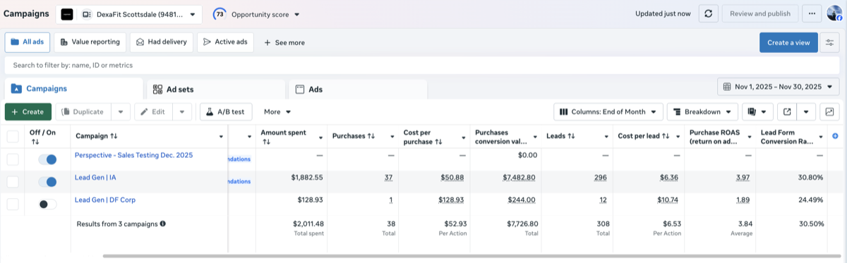 DexaFit campaign results - November 2025